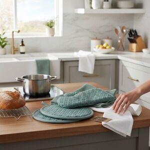 Sticky Toffee Kitchen Set 9 Piece Blue Silicone Cotton Brand New